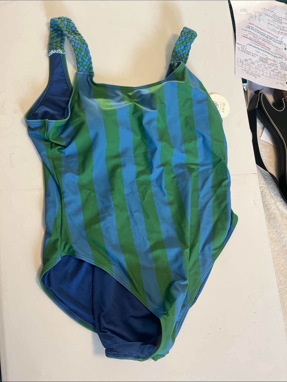 DownEast Blue and Green Striped Kids One-Piece Swimsuit